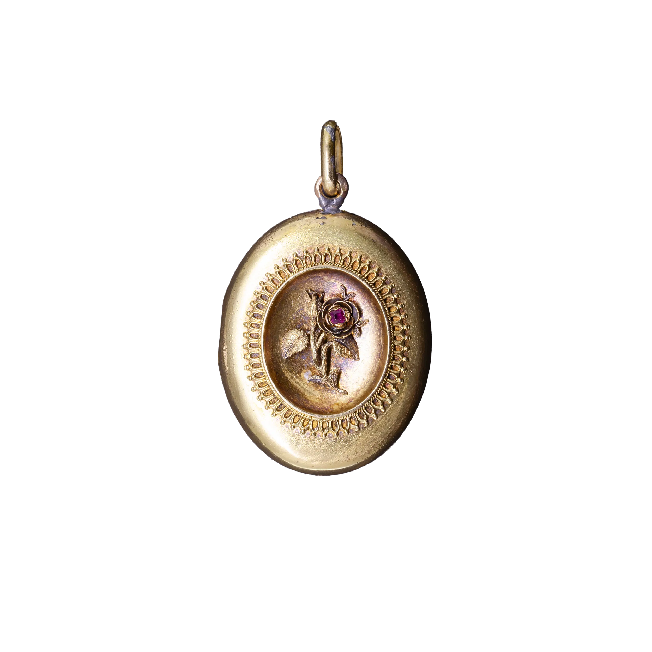 Złota zawieszka - sekretnik z różowym korundem, XIX w.