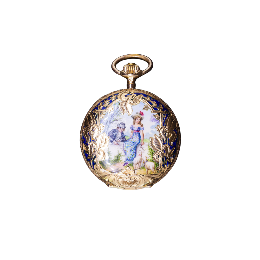 Gold enameled pocket watch pendant, Austria-Hungary 1872 - 1902