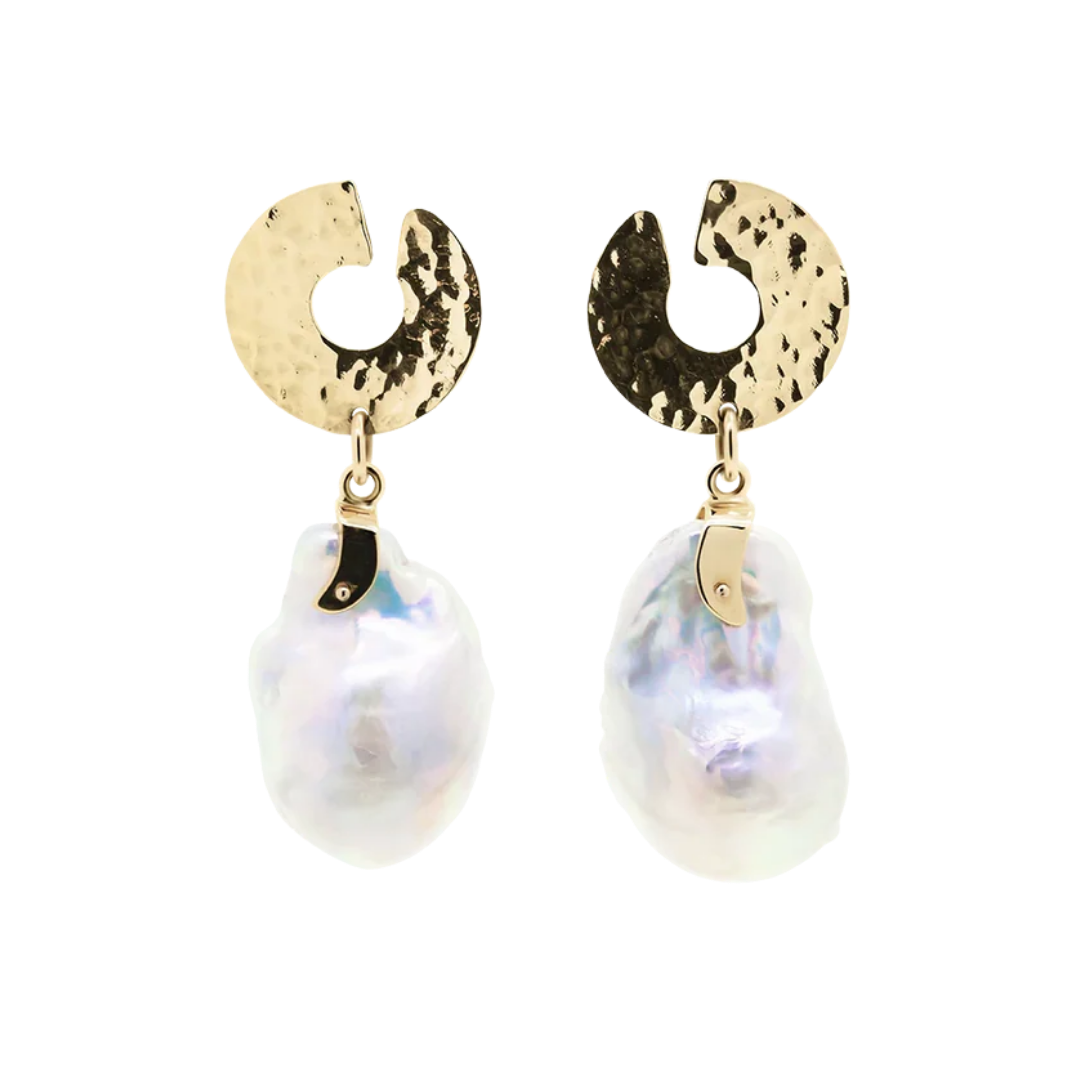 Złote kolczyki Seafood z dużymi perłami barokowymi