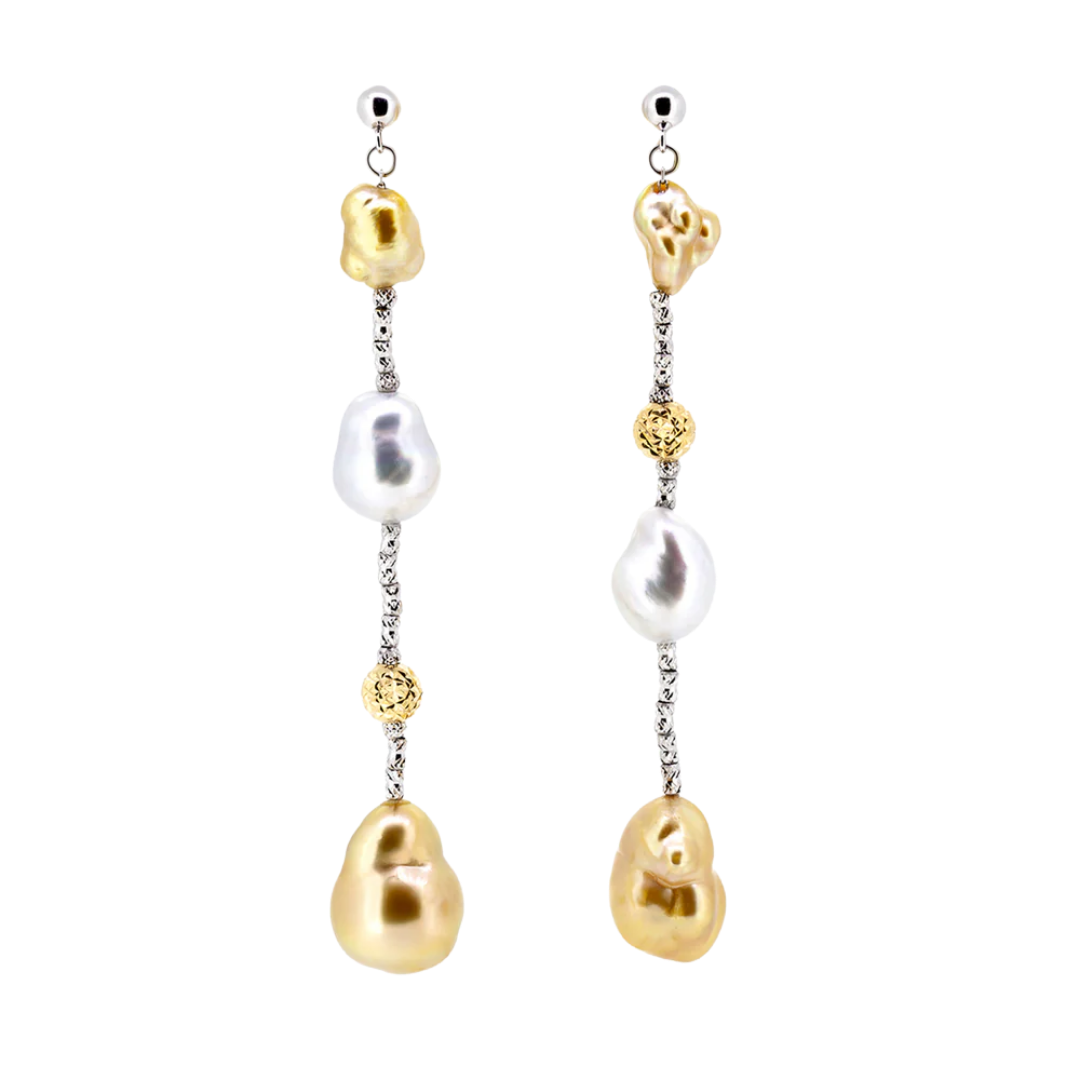 Gold earrings with Baroque South Sea pearls