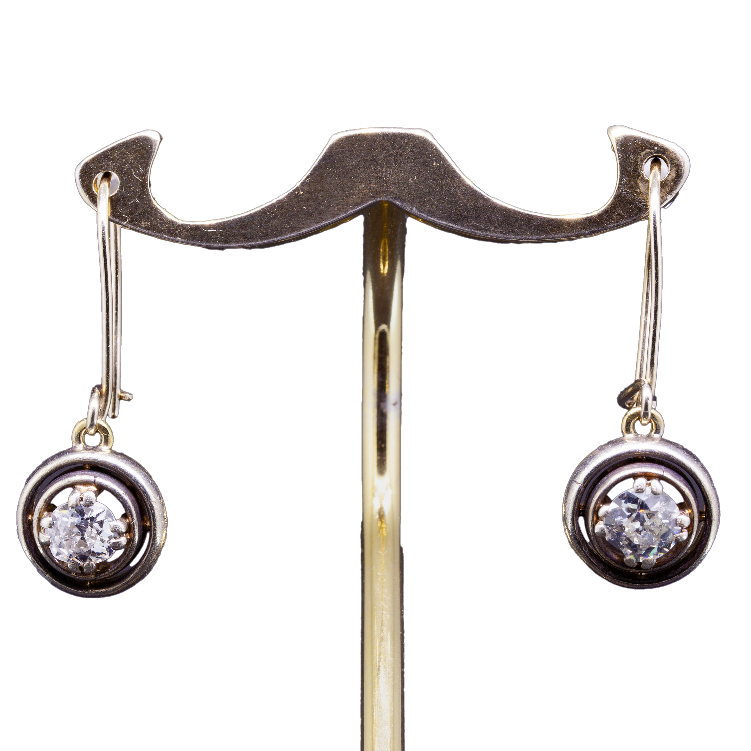 Złote kolczyki z diamentami w starych szlifach, XX-lecie międzywojenne