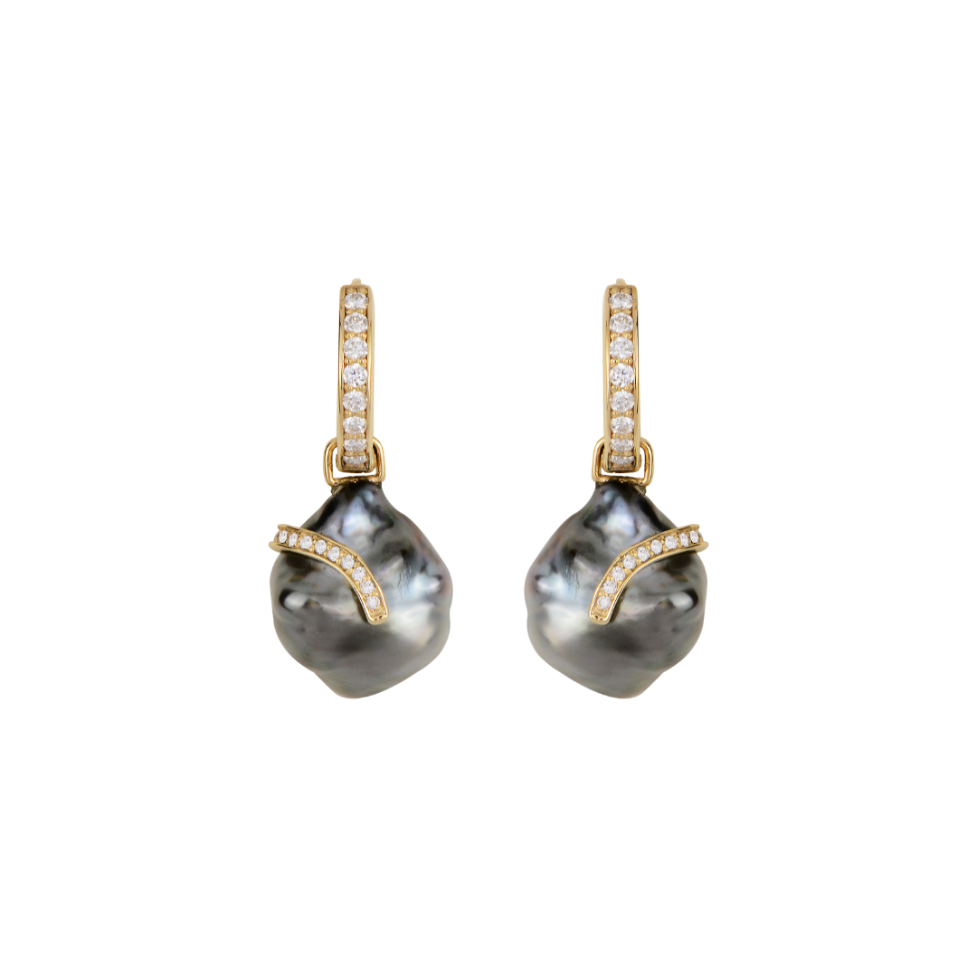 Gold earrings with Keshi Tahiti pearls and diamonds - Seafood II