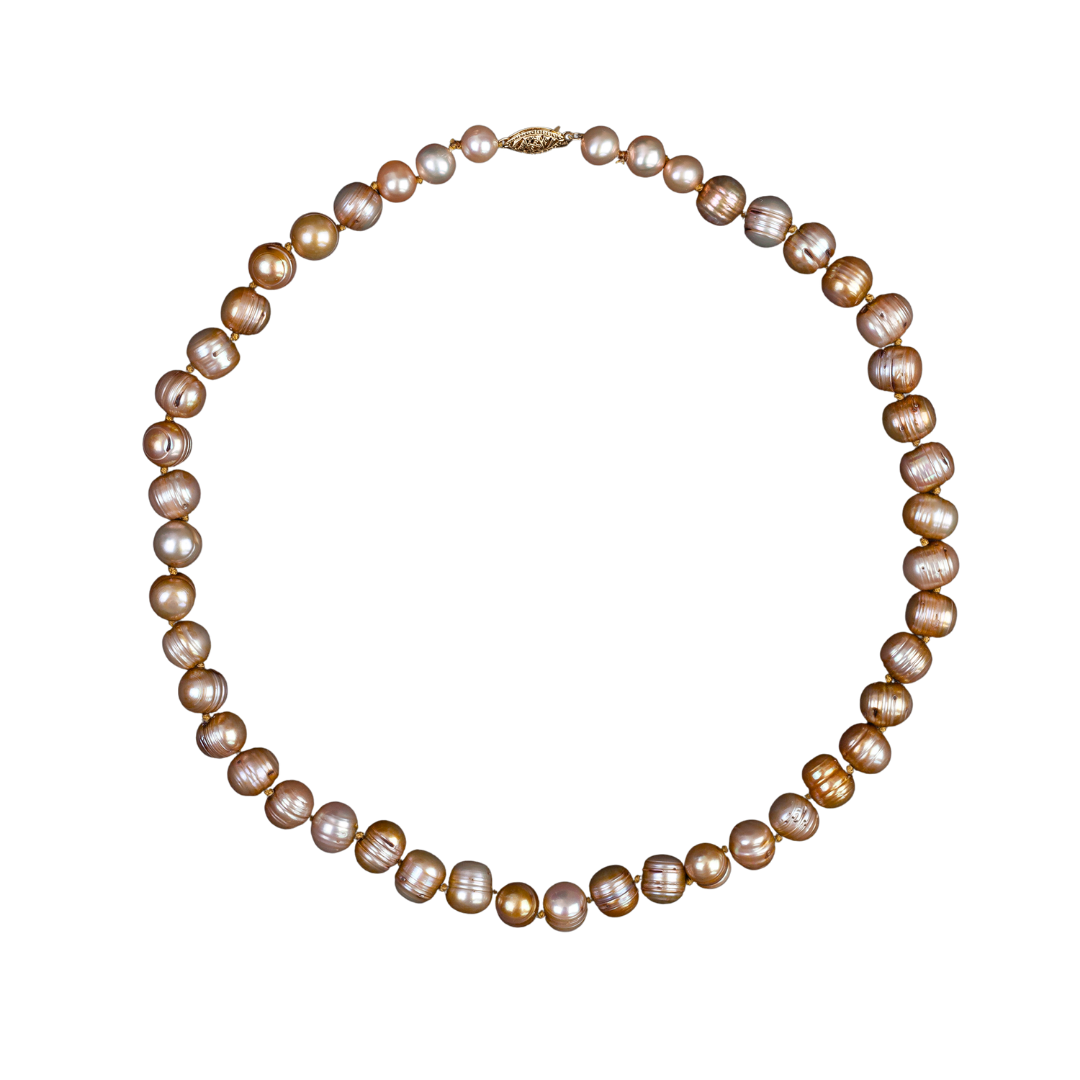 Gold necklace with gold-colored ringed pearls, Vintage