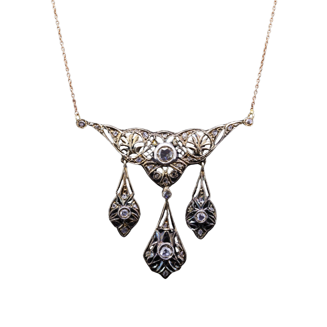 Gold necklace with movable diamond elements, handmade, 19th century