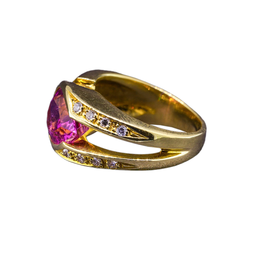 Złoty pierścień z turmalinem i diamentami, Vintage