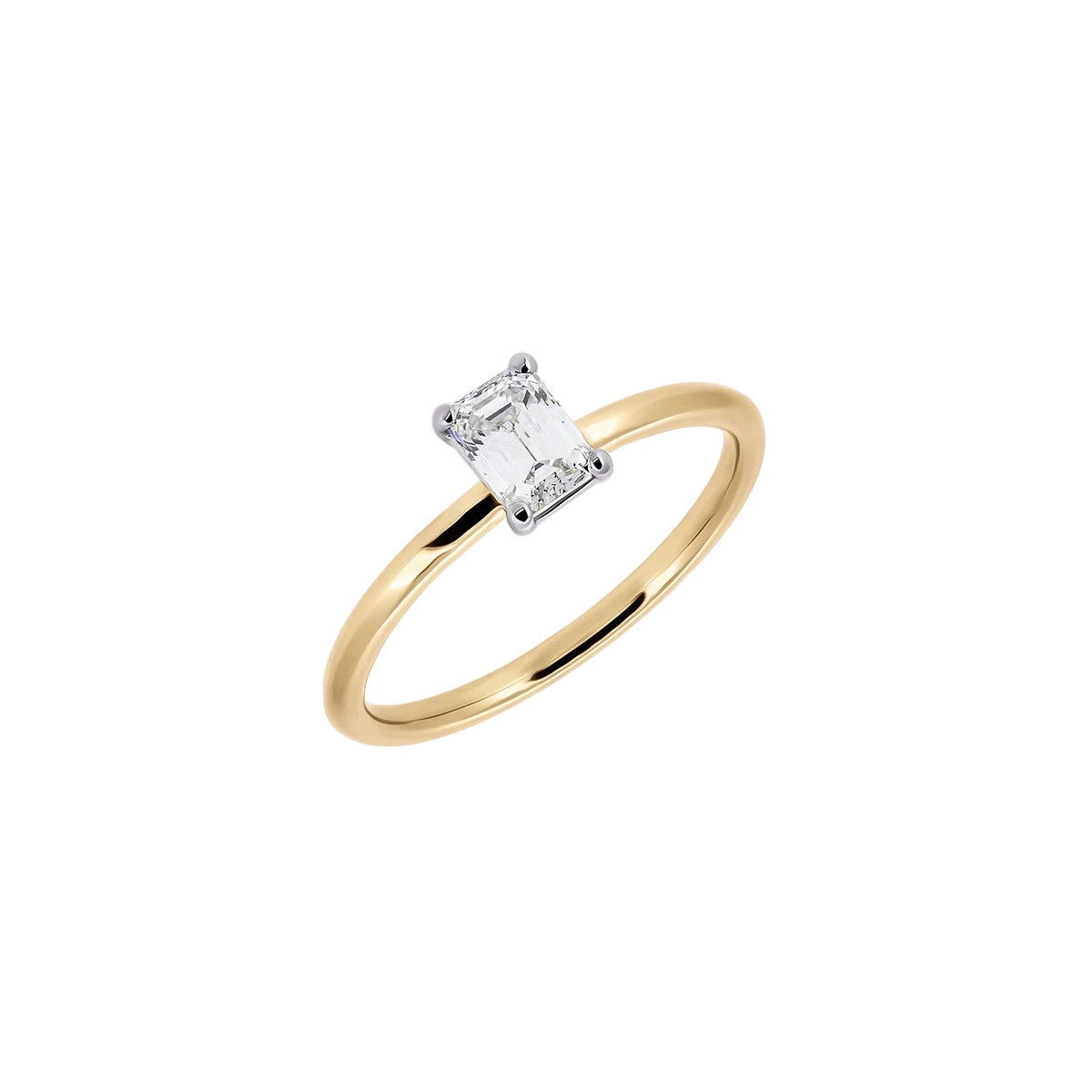 Simple Fantasy Gold Ring with GIA Emerald Cut Diamond
