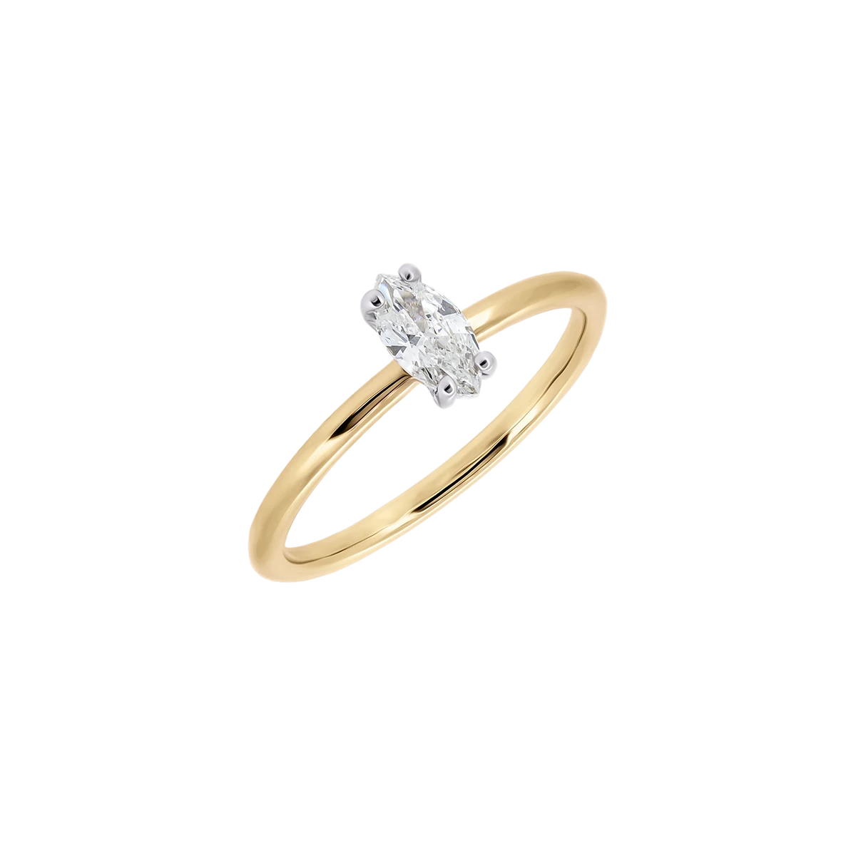 Simple Fantasy gold ring with a marquise-cut diamond