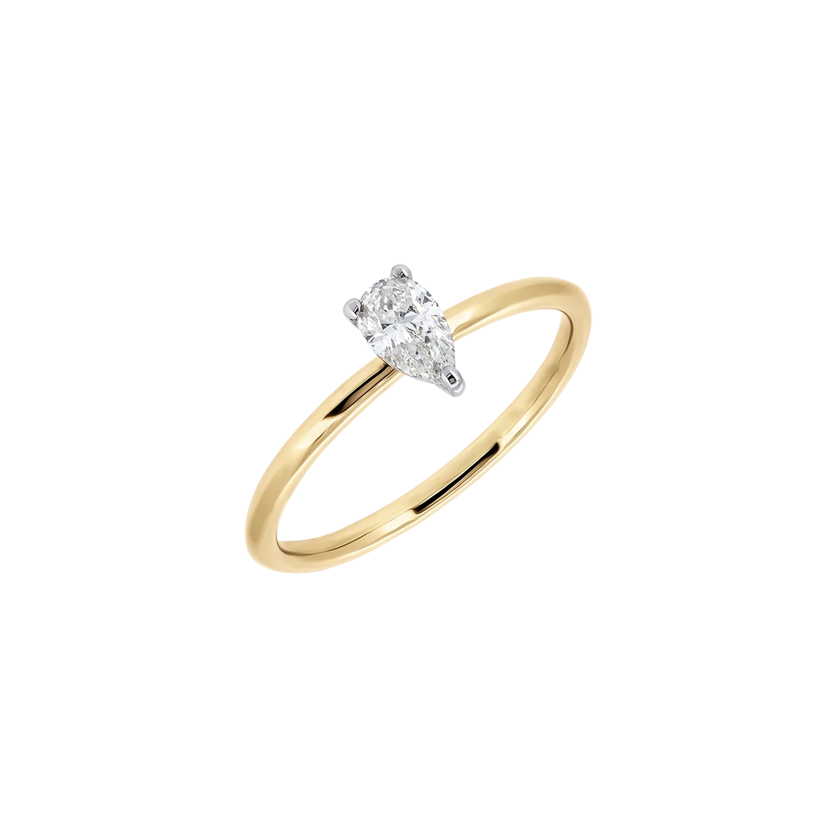 Simple Fantasy gold ring with a pear-cut diamond