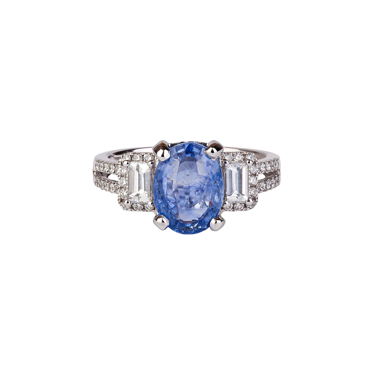 Złoty pierścionek koktajlowy z szafirem 3.15 ct i diamentami