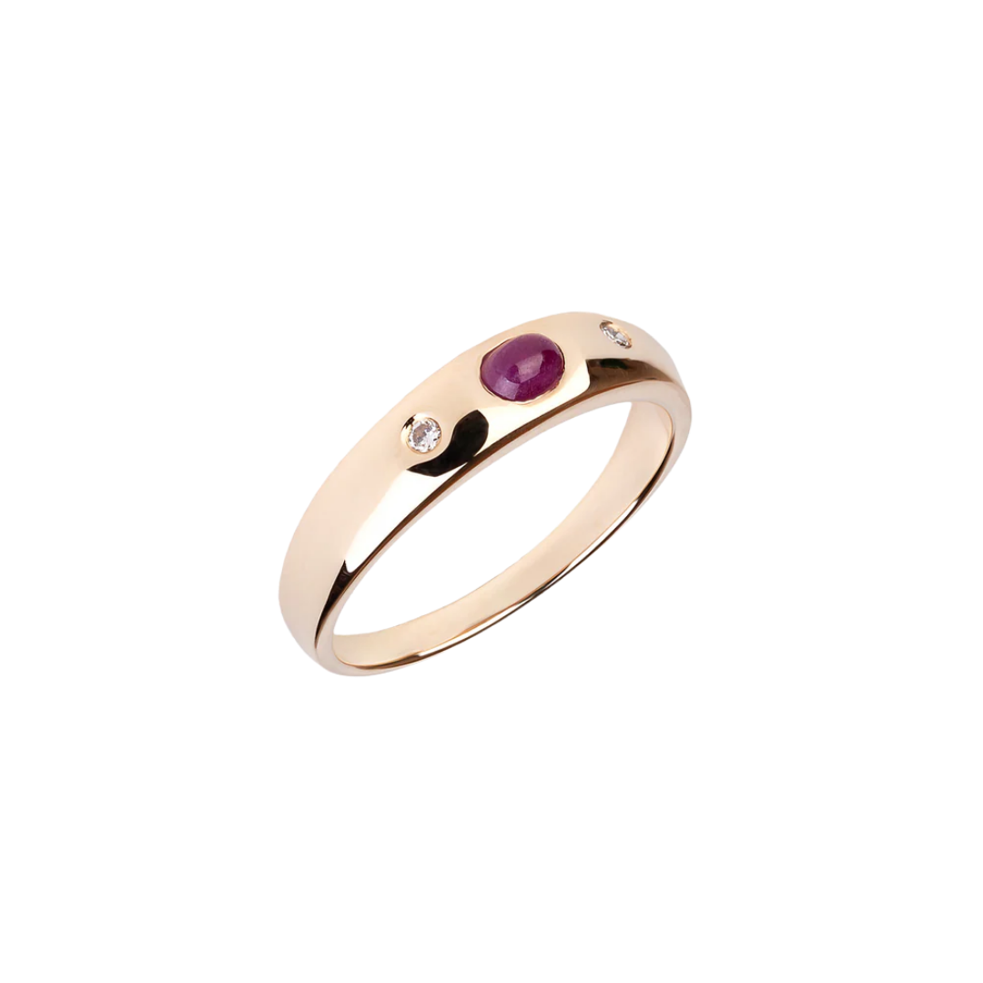 Gold signet ring with diamonds and a ruby