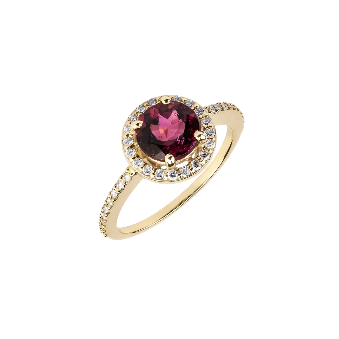 Gold ring with diamonds and tourmaline