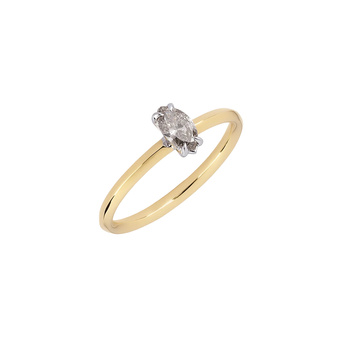 Gold ring with Salt & Pepper diamond in Marquise cut