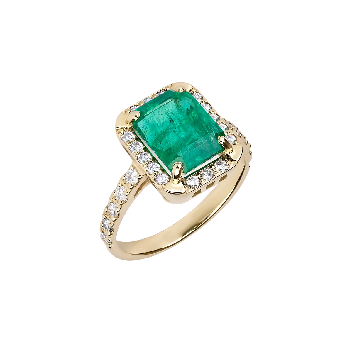Gold ring with Zambian emerald and diamonds