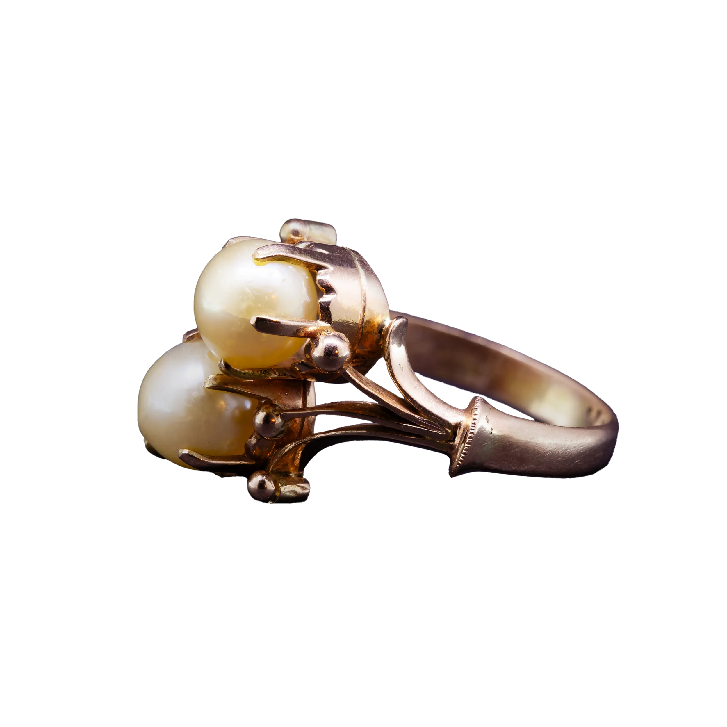 Złoty pierścionek z perłami w stylu secesyjnym, Vintage