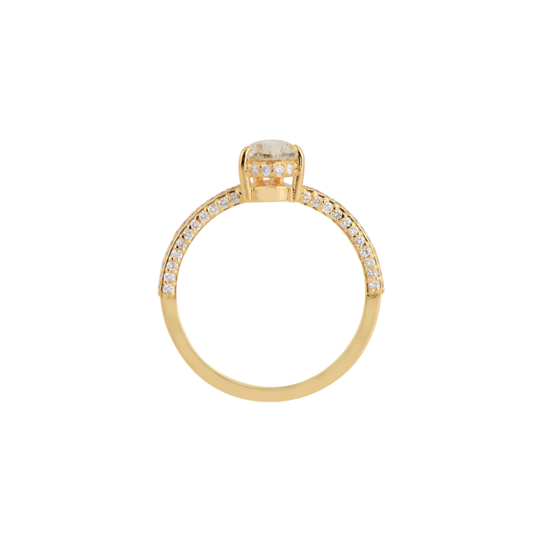 Gold ring with 1 ct champagne diamond in pear cut