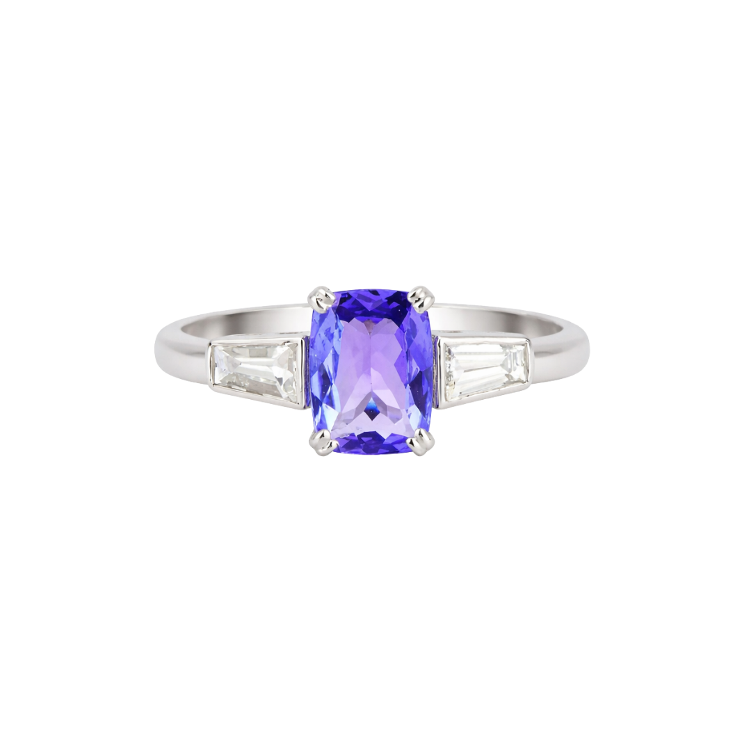 Gold ring with 1.70 ct tanzanite and diamonds