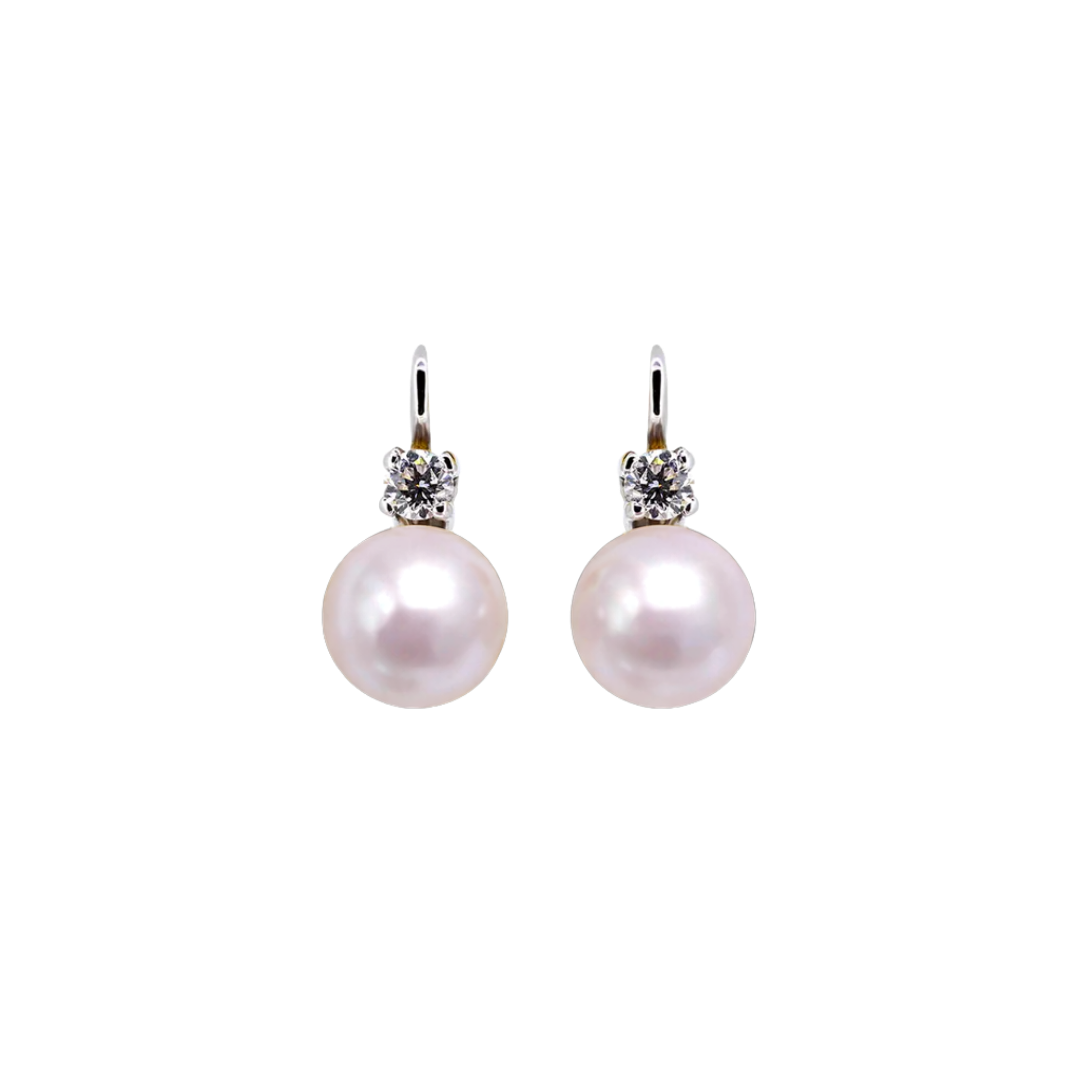 Gold earrings with pearls and diamonds