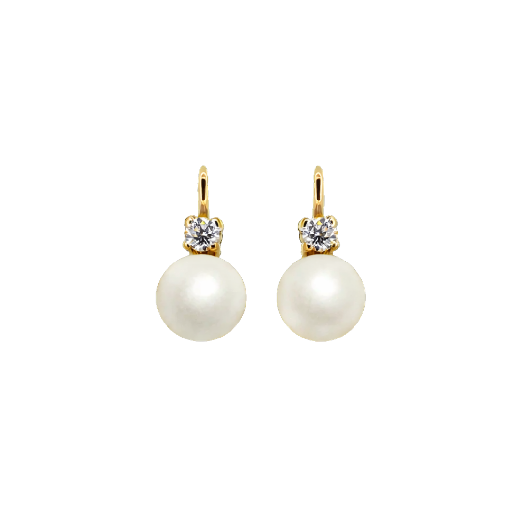 Gold earrings with pearls and diamonds