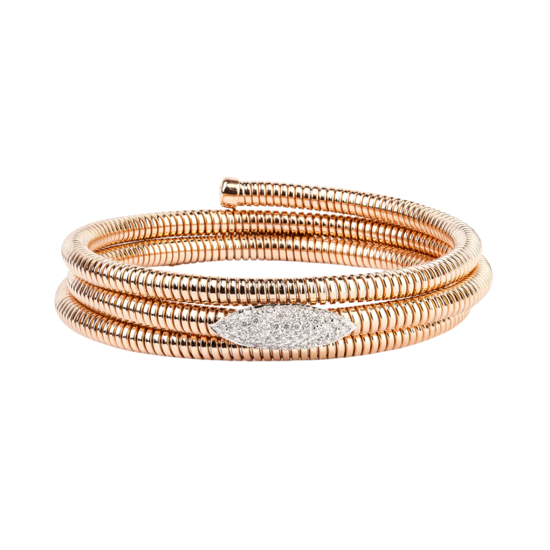 Gold flexible bangle with diamonds