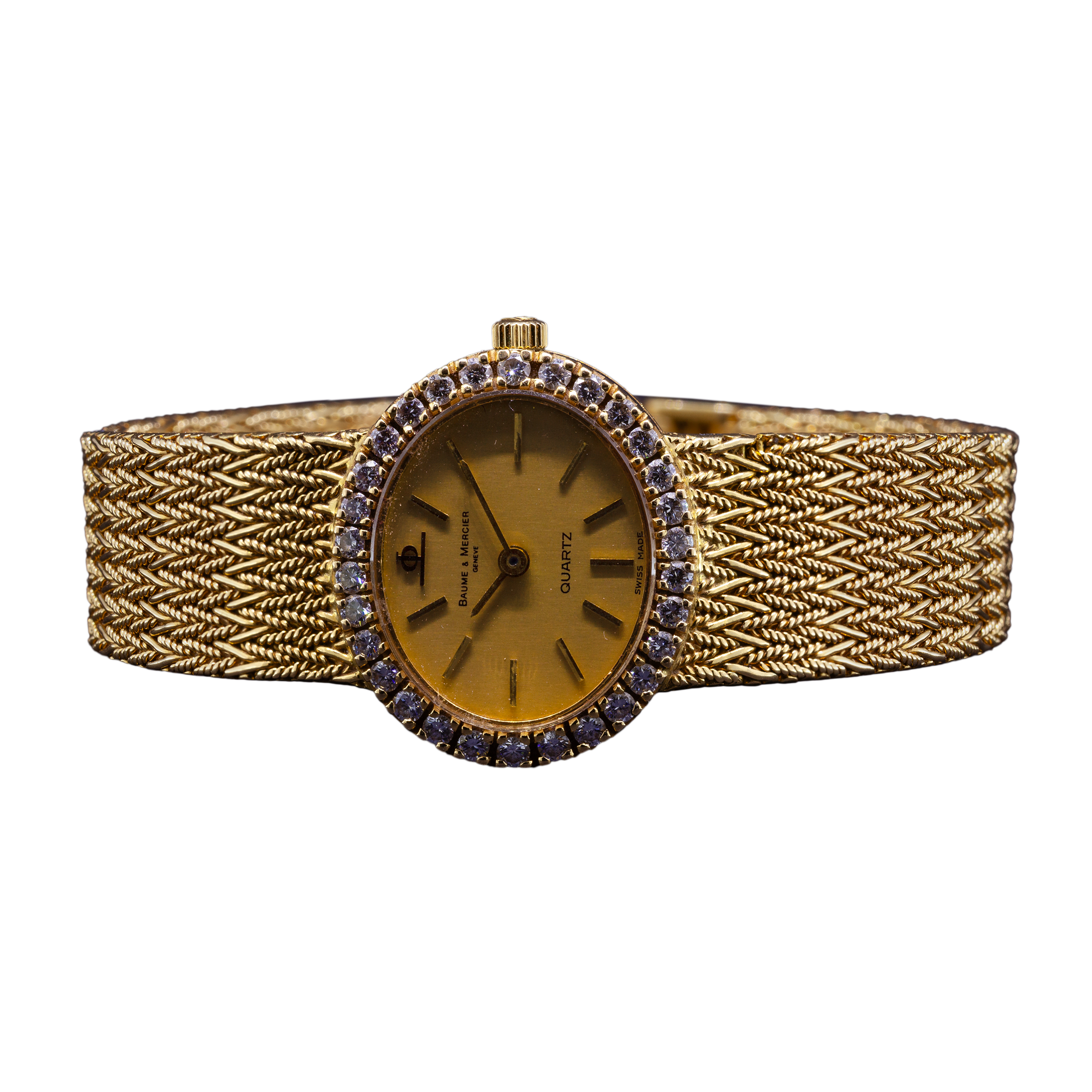 Złoty zegarek Baume & Mercier z diamentami, Vintage, Swiss Made