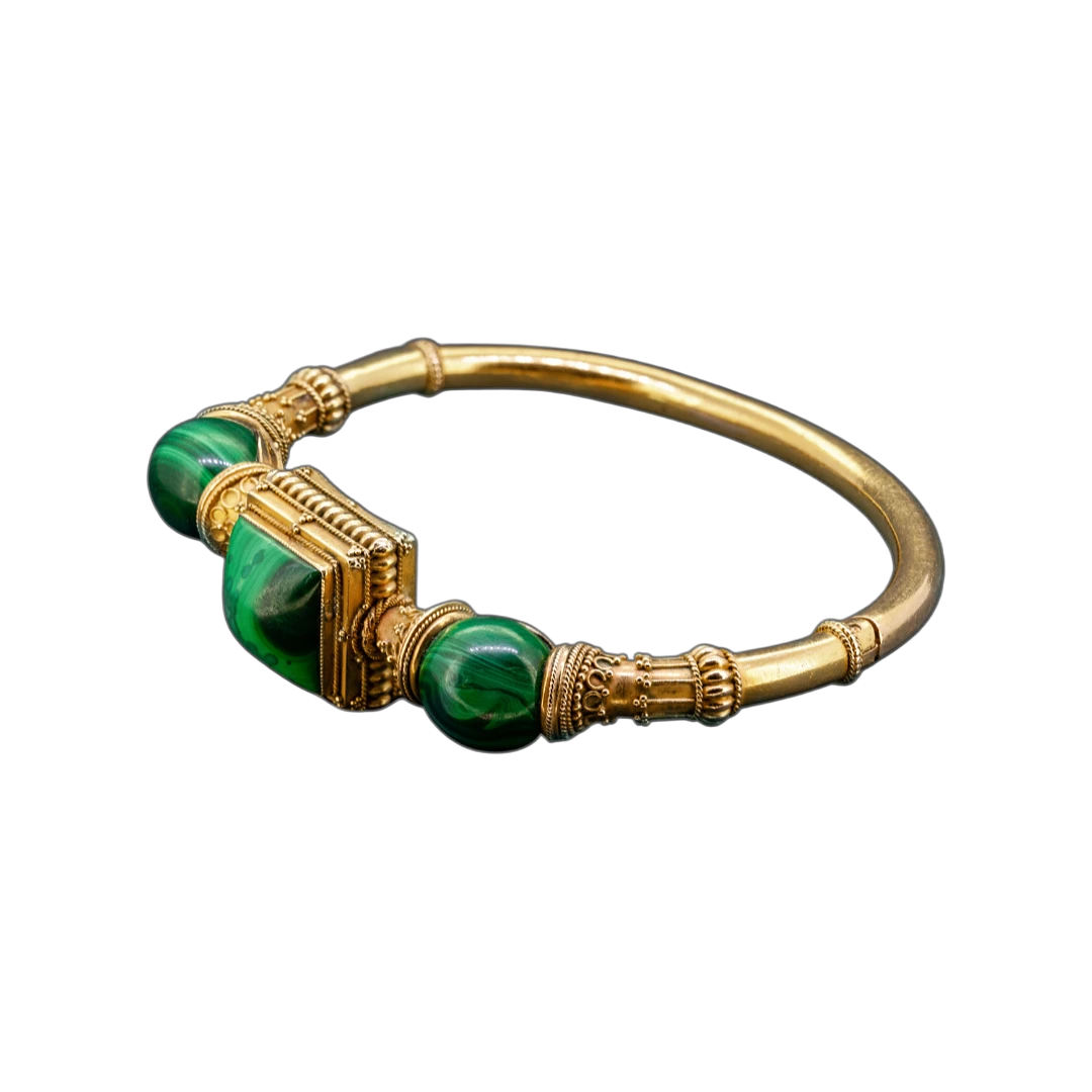 Imperial Russia, 19th-century gold bracelet with malachites, oriental style