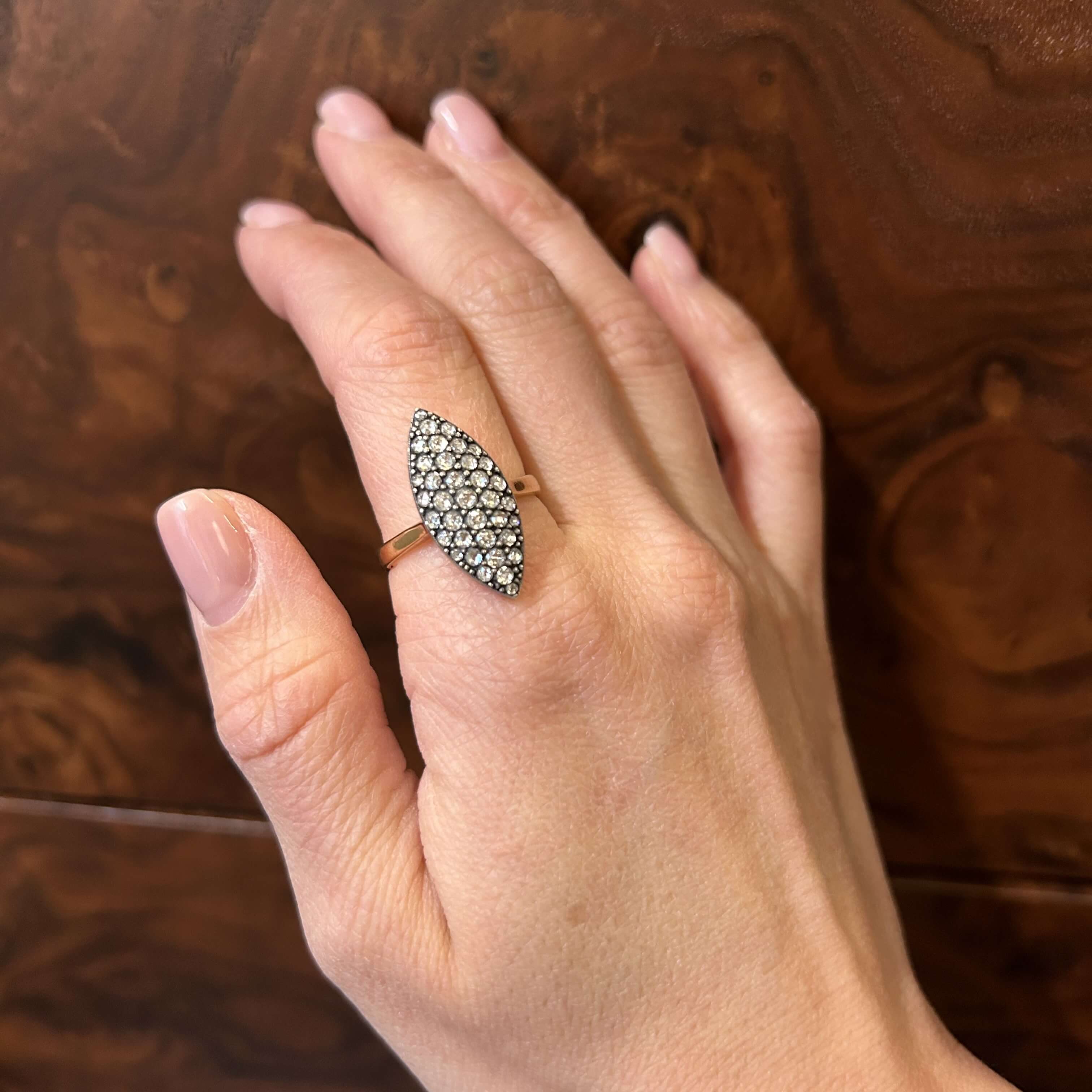 Złoty pierścionek markiza z diamentami 0.93 ct, Vintage