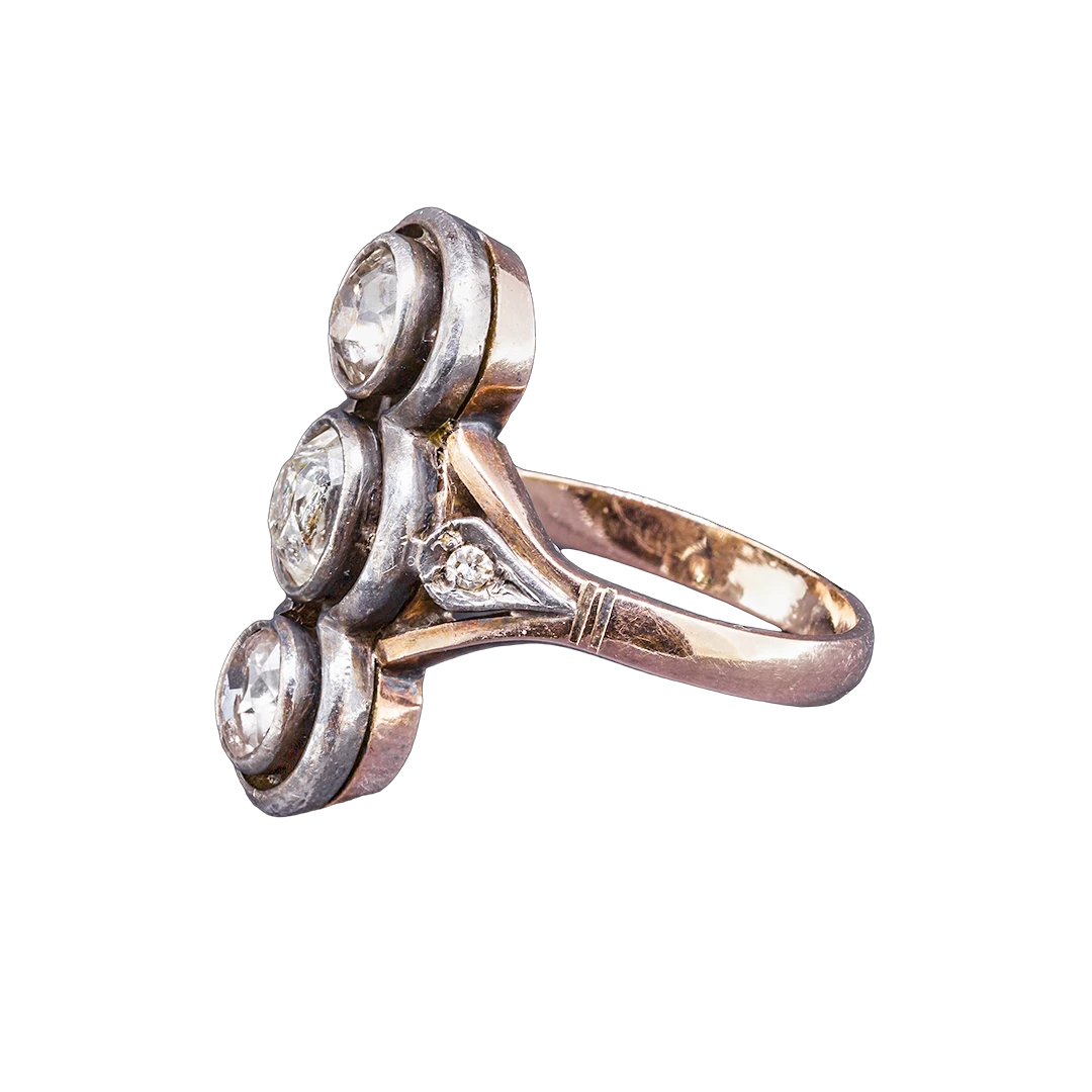 Gold-and-silver ring with old-cut diamonds from the late 19th century.