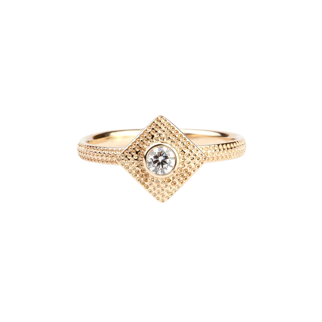 Gold Geometric Ring with Diamond - Square Geometry