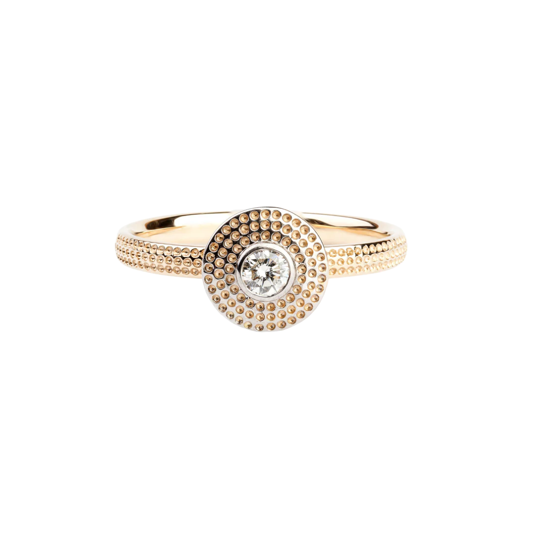 Gold Geometric Ring with Diamond - Round Geometry