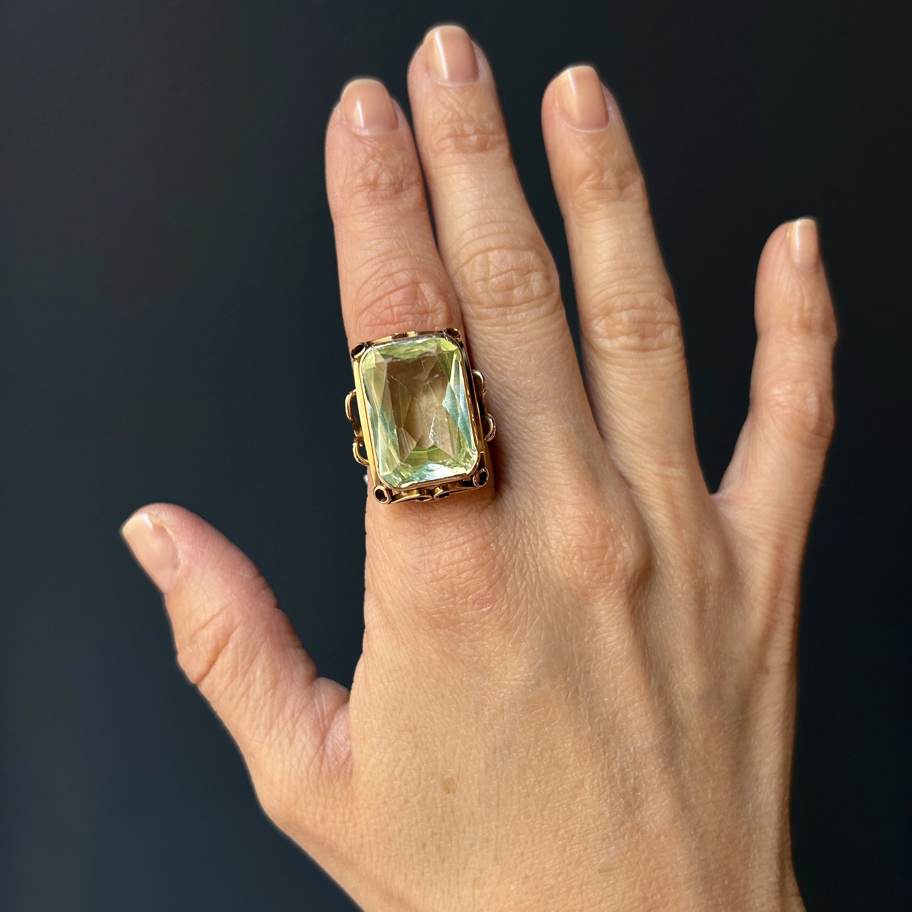 Gold ring with green uranium glass, Polish People's Republic