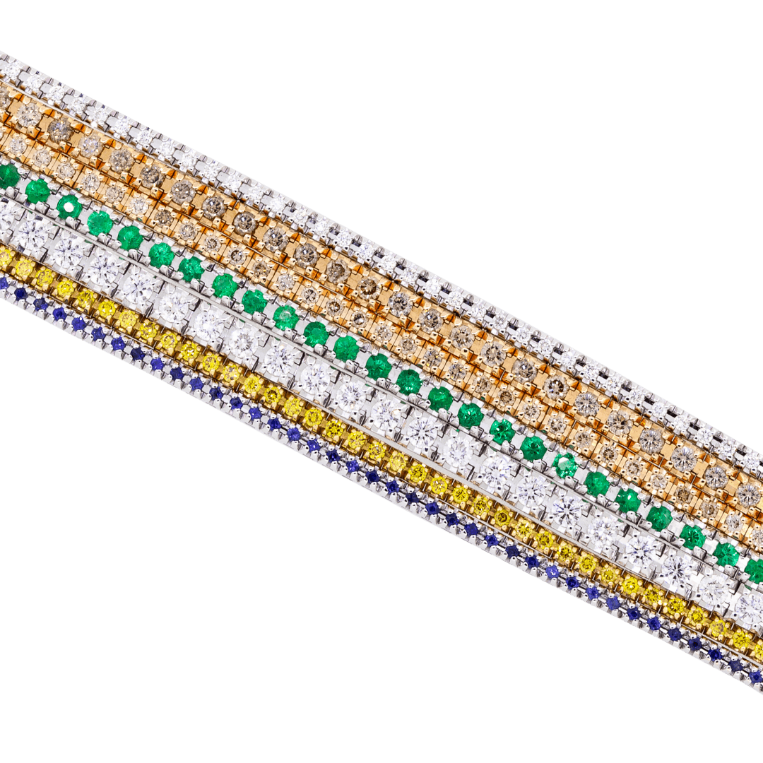 Gold tennis bracelet with colourful stones